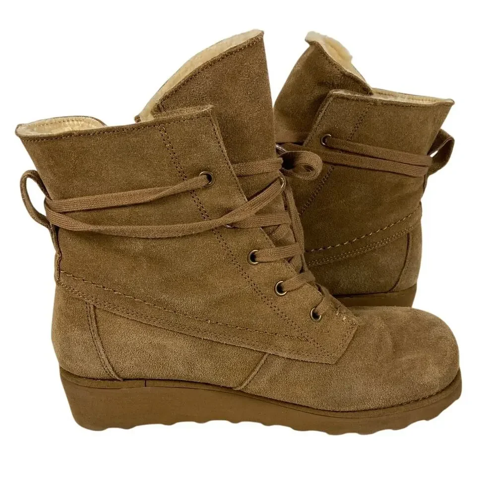 Bearpaw Krista Suede Wool Blend Sheepskin Footbed Winter Boots Size 8